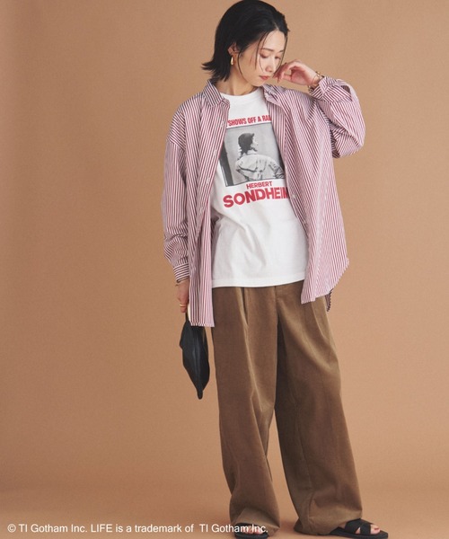 Doux archives（ドゥアルシーヴ）の「ストライプベーシックオーバーシャツ（シャツ/ブラウス・レディース・ワイン/ネイビー/ブラウン・38）」の14枚目の写真