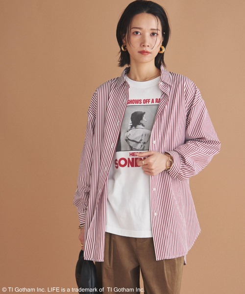 Doux archives（ドゥアルシーヴ）の「ストライプベーシックオーバーシャツ（シャツ/ブラウス・レディース・ワイン/ネイビー/ブラウン・38）」の21枚目の写真