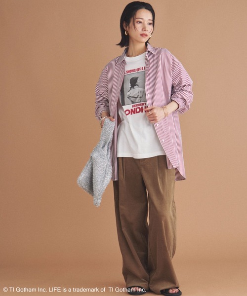 Doux archives（ドゥアルシーヴ）の「ストライプベーシックオーバーシャツ（シャツ/ブラウス・レディース・ワイン/ネイビー/ブラウン・38）」の17枚目の写真