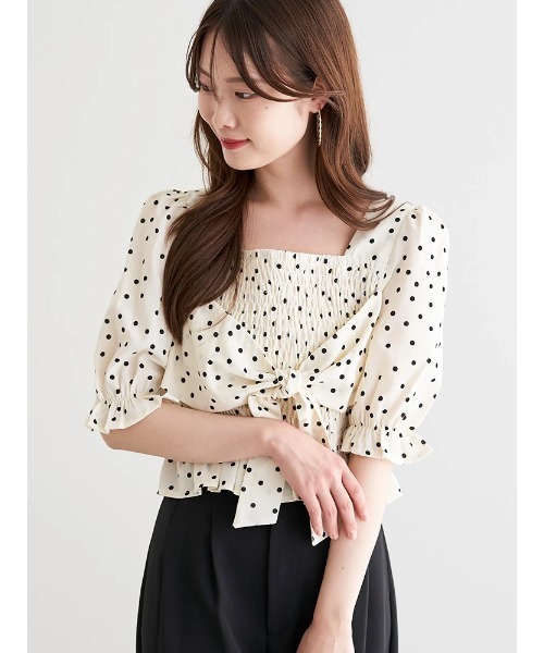 LUDIC PARK（ルディックパーク）の「ドット柄シャーリングリボンブラウス（シャツ/ブラウス・レディース・アイボリー・M）」の17枚目の写真