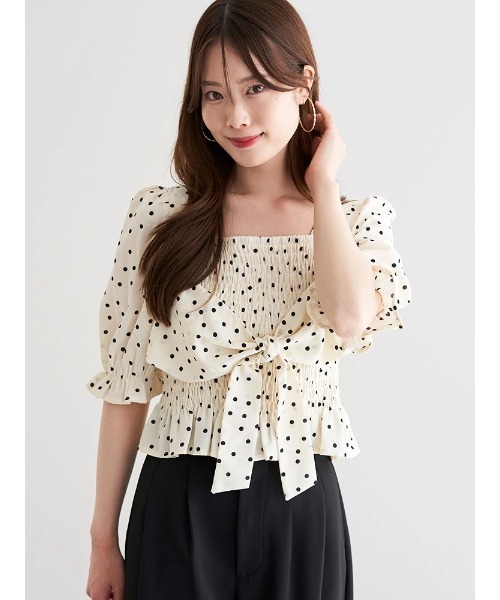 LUDIC PARK（ルディックパーク）の「ドット柄シャーリングリボンブラウス（シャツ/ブラウス・レディース・アイボリー・M）」の16枚目の写真