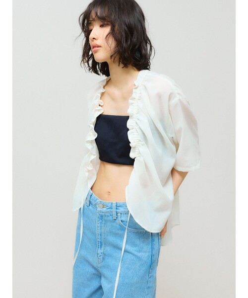 カーディガン MIDIUMISOLID for Ladies ハーフスリーブドローストリングカーディガン レディース MIDIUMISOLID カーディガン for Ladies ハーフスリーブドロー
