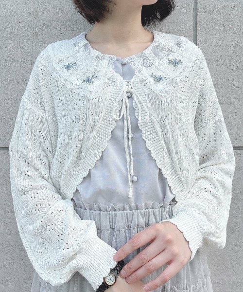 セール】【涼しげニット】ストライプ透かし編みサマーニット