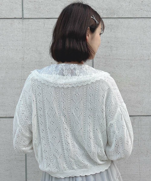 F i.n.t（フィント）の「【涼しげニット】ストライプ透かし編みサマーニットボレロ　夏服（カーディガン/ボレロ・レディース・ネイビー/オフホワイト/ブルーグレー・FREE）」の14枚目の写真