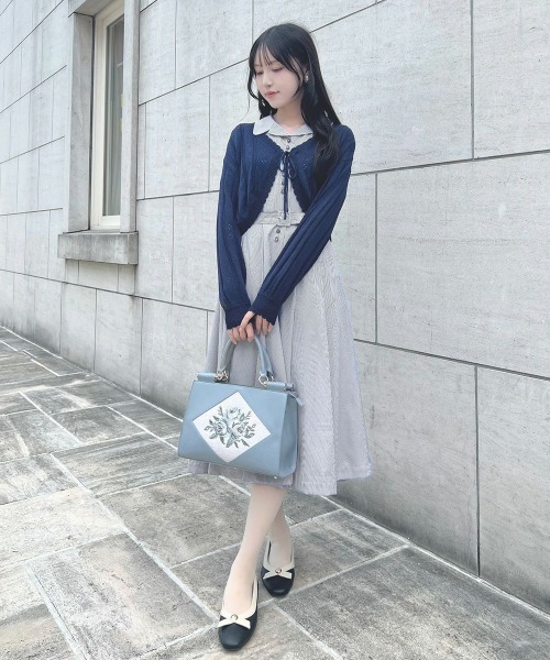 F i.n.t（フィント）の「【涼しげニット】ストライプ透かし編みサマーニットボレロ　夏服（カーディガン/ボレロ・レディース・ネイビー/オフホワイト/ブルーグレー・FREE）」の15枚目の写真