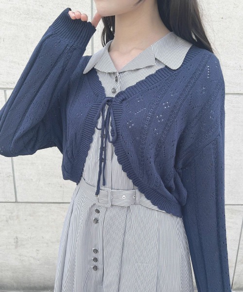 F i.n.t（フィント）の「【涼しげニット】ストライプ透かし編みサマーニットボレロ　夏服（カーディガン/ボレロ・レディース・ネイビー/オフホワイト/ブルーグレー・FREE）」の16枚目の写真