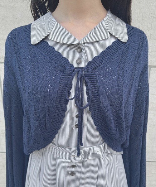 F i.n.t（フィント）の「【涼しげニット】ストライプ透かし編みサマーニットボレロ　夏服（カーディガン/ボレロ・レディース・ネイビー/オフホワイト/ブルーグレー・FREE）」の17枚目の写真