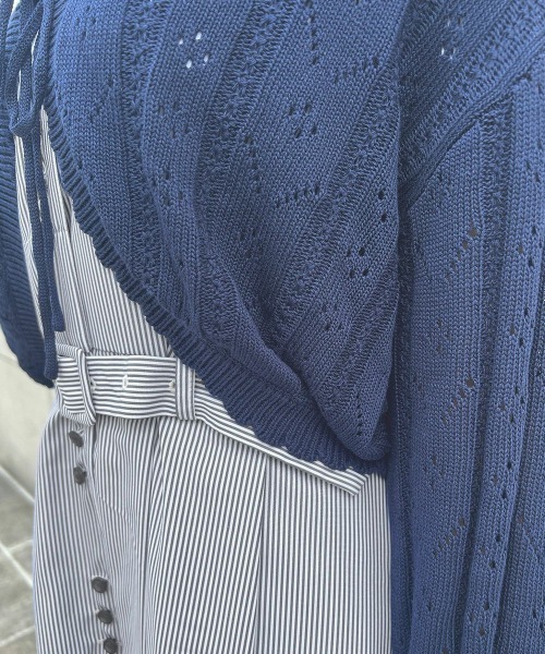 F i.n.t（フィント）の「【涼しげニット】ストライプ透かし編みサマーニットボレロ　夏服（カーディガン/ボレロ・レディース・ネイビー/オフホワイト/ブルーグレー・FREE）」の18枚目の写真