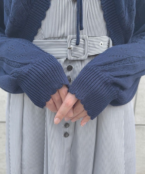 F i.n.t（フィント）の「【涼しげニット】ストライプ透かし編みサマーニットボレロ　夏服（カーディガン/ボレロ・レディース・ネイビー/オフホワイト/ブルーグレー・FREE）」の19枚目の写真