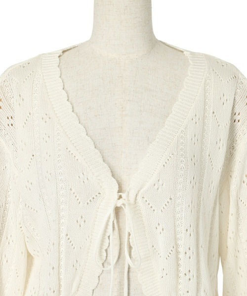 F i.n.t（フィント）の「【涼しげニット】ストライプ透かし編みサマーニットボレロ　夏服（カーディガン/ボレロ・レディース・ネイビー/オフホワイト/ブルーグレー・FREE）」の4枚目の写真
