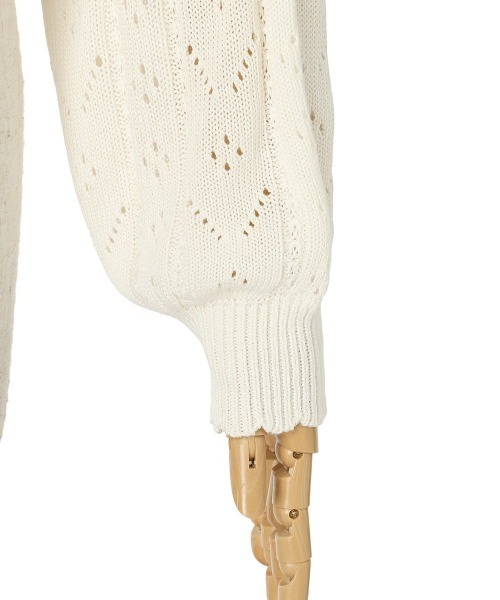 F i.n.t（フィント）の「【涼しげニット】ストライプ透かし編みサマーニットボレロ　夏服（カーディガン/ボレロ・レディース・ネイビー/オフホワイト/ブルーグレー・FREE）」の5枚目の写真