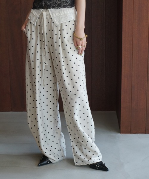 chuclla(チュクラ)の「ドット柄 リラックスパンツ chw25s092(その他パンツ・レディース・ホワイト/ブラック・L/M/S)」の2枚目の写真