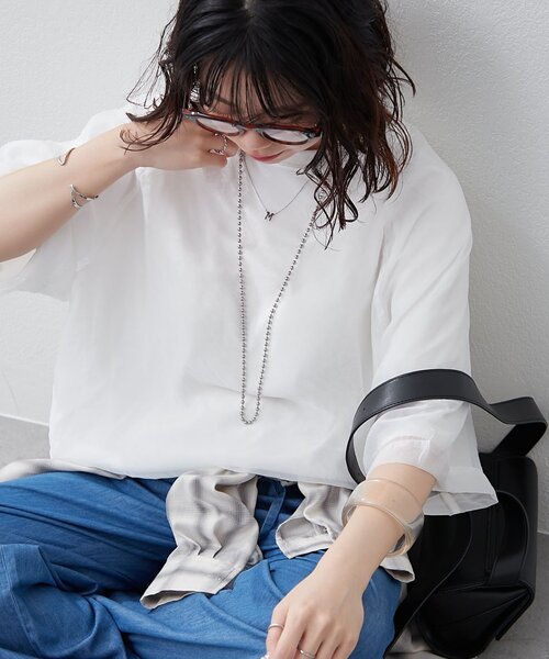 NUNIFE(ユニフィー)の「【NUNIFE】オーガンジー重ねラグランT(Tシャツ/カットソー・レディース・ブラック/ブルー系その他/グレイッシュベージュ/ピンク/オフホワイト・FREE)」の15枚目の写真