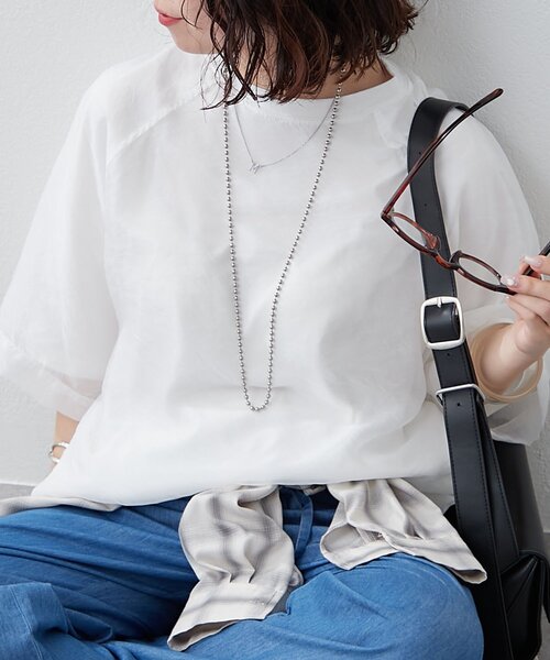 NUNIFE(ユニフィー)の「【NUNIFE】オーガンジー重ねラグランT(Tシャツ/カットソー・レディース・ブラック/ブルー系その他/グレイッシュベージュ/ピンク/オフホワイト・FREE)」の16枚目の写真