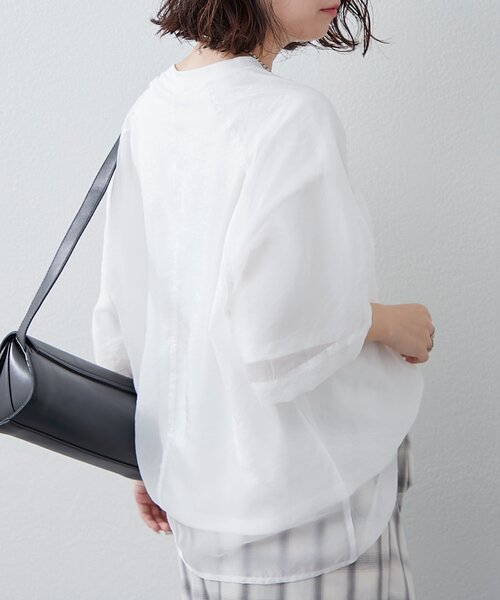 NUNIFE(ユニフィー)の「【NUNIFE】オーガンジー重ねラグランT(Tシャツ/カットソー・レディース・ブラック/ブルー系その他/グレイッシュベージュ/ピンク/オフホワイト・FREE)」の17枚目の写真