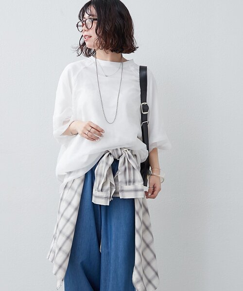 NUNIFE(ユニフィー)の「【NUNIFE】オーガンジー重ねラグランT(Tシャツ/カットソー・レディース・ブラック/ブルー系その他/グレイッシュベージュ/ピンク/オフホワイト・FREE)」の19枚目の写真