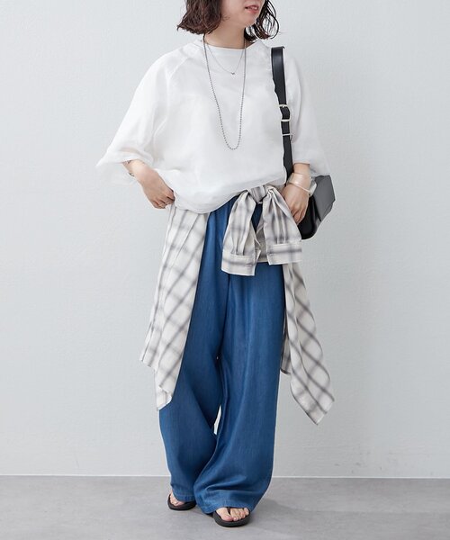 NUNIFE(ユニフィー)の「【NUNIFE】オーガンジー重ねラグランT(Tシャツ/カットソー・レディース・ブラック/ブルー系その他/グレイッシュベージュ/ピンク/オフホワイト・FREE)」の20枚目の写真