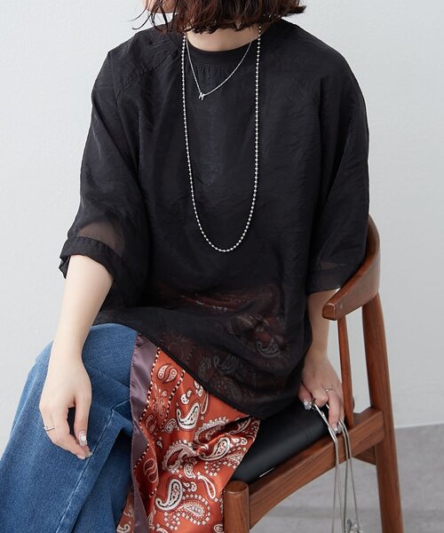 NUNIFE(ユニフィー)の「【NUNIFE】オーガンジー重ねラグランT(Tシャツ/カットソー・レディース・ブラック/ブルー系その他/グレイッシュベージュ/ピンク/オフホワイト・FREE)」の22枚目の写真