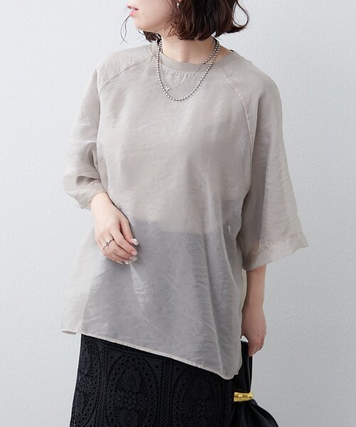 NUNIFE(ユニフィー)の「【NUNIFE】オーガンジー重ねラグランT(Tシャツ/カットソー・レディース・ブラック/ブルー系その他/グレイッシュベージュ/ピンク/オフホワイト・FREE)」の6枚目の写真