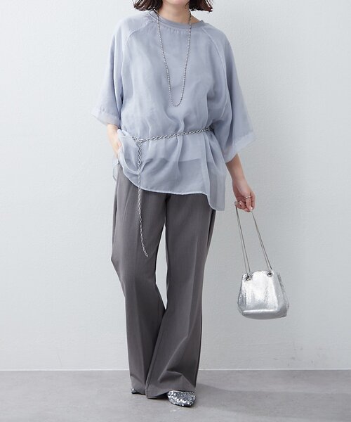 NUNIFE(ユニフィー)の「【NUNIFE】オーガンジー重ねラグランT(Tシャツ/カットソー・レディース・ブラック/ブルー系その他/グレイッシュベージュ/ピンク/オフホワイト・FREE)」の4枚目の写真