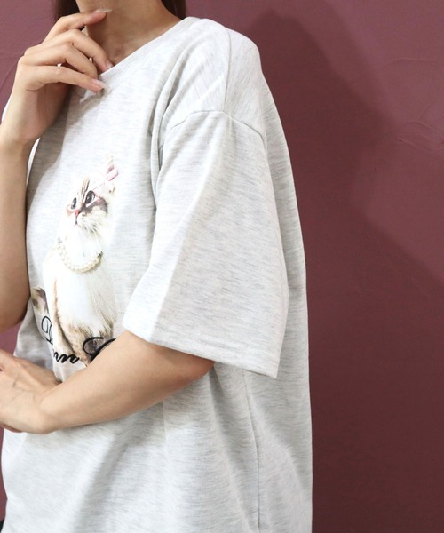 CECIL McBEE（セシルマクビー）の「CATプリントパール・リボン付きTシャツ（Tシャツ/カットソー・レディース・オフホワイト/チャコールグレー/アイボリー・MEDIUM/LARGE）」の17枚目の写真