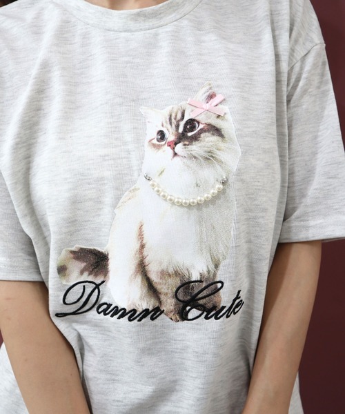 CECIL McBEE（セシルマクビー）の「CATプリントパール・リボン付きTシャツ（Tシャツ/カットソー・レディース・オフホワイト/チャコールグレー/アイボリー・MEDIUM/LARGE）」の18枚目の写真