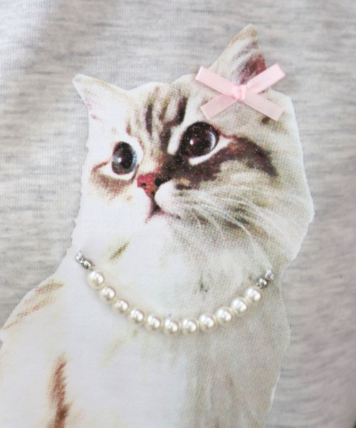 CECIL McBEE（セシルマクビー）の「CATプリントパール・リボン付きTシャツ（Tシャツ/カットソー・レディース・オフホワイト/チャコールグレー/アイボリー・MEDIUM/LARGE）」の19枚目の写真
