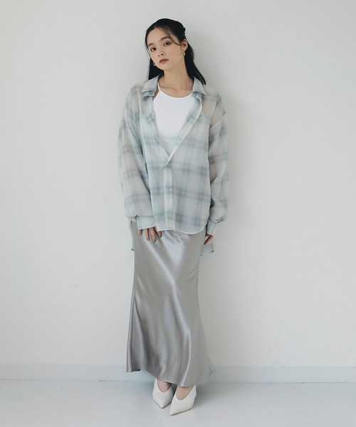 EIMY ISTOIRE(エイミーイストワール)の「シアーチェック2WAYシャツ(シャツ/ブラウス・レディース・アイボリー/ブラウン・F)」の7枚目の写真
