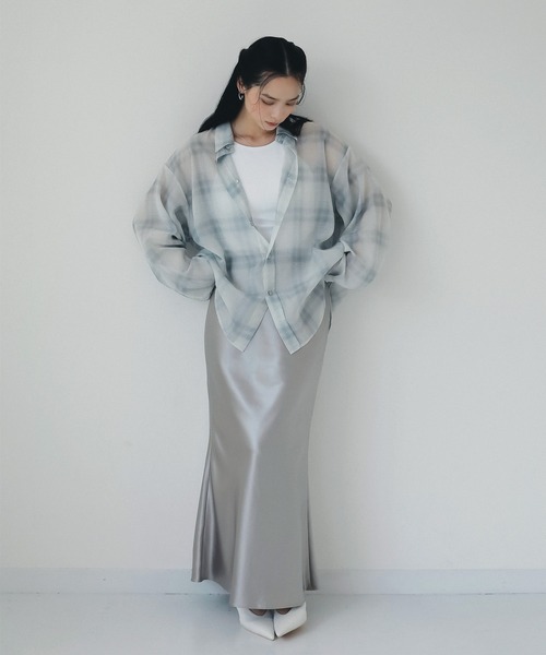 EIMY ISTOIRE(エイミーイストワール)の「シアーチェック2WAYシャツ(シャツ/ブラウス・レディース・アイボリー/ブラウン・F)」の8枚目の写真