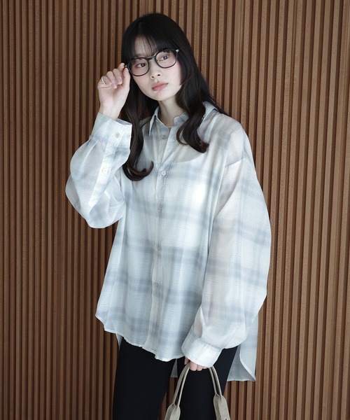 EIMY ISTOIRE(エイミーイストワール)の「シアーチェック2WAYシャツ(シャツ/ブラウス・レディース・アイボリー/ブラウン・F)」の15枚目の写真