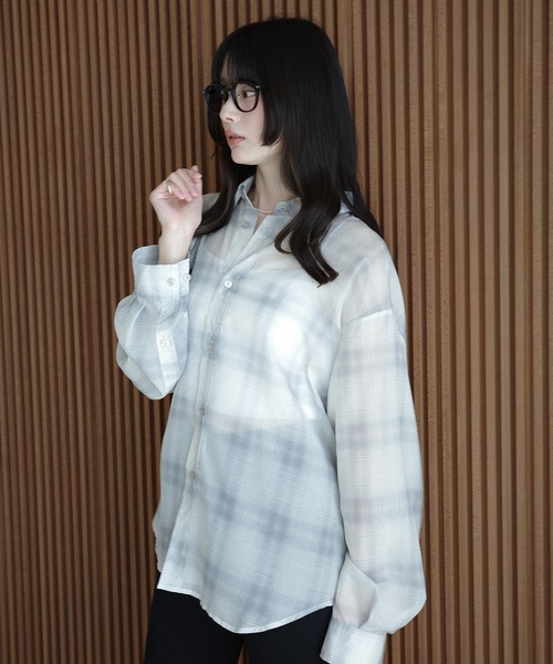EIMY ISTOIRE(エイミーイストワール)の「シアーチェック2WAYシャツ(シャツ/ブラウス・レディース・アイボリー/ブラウン・F)」の16枚目の写真