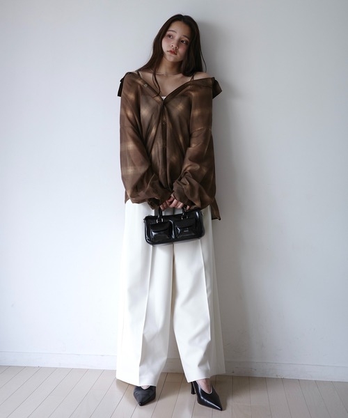 EIMY ISTOIRE(エイミーイストワール)の「シアーチェック2WAYシャツ(シャツ/ブラウス・レディース・アイボリー/ブラウン・F)」の13枚目の写真