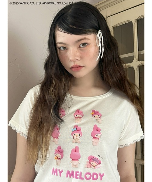 sanrio(サンリオ)の「【MY MELODY】 ENCYCLOPEDIA TEE(Tシャツ/カットソー・レディース・ブラック/オフホワイト・FREE)」の2枚目の写真
