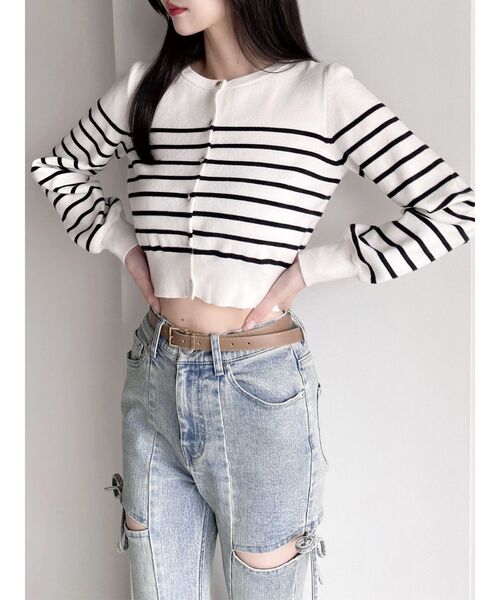 RESEXXY（リゼクシー）の「クルーネックニットカーデ（カーディガン/ボレロ・レディース・その他1/レッド/ブルー/ブラック/グレー・FREE）」の5枚目の写真