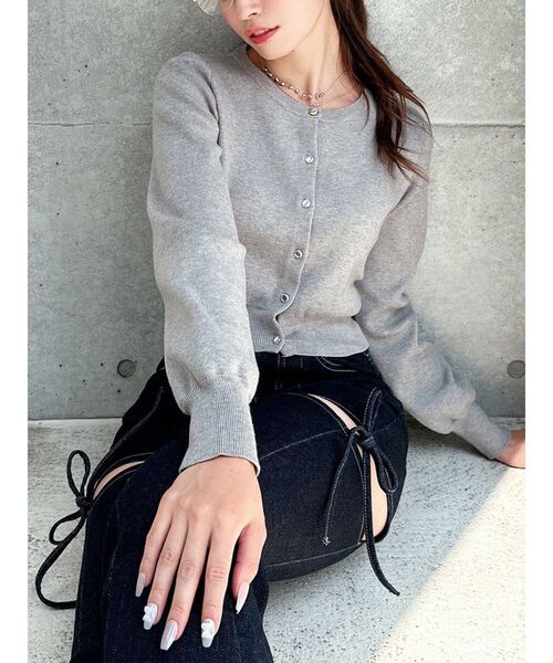 RESEXXY（リゼクシー）の「クルーネックニットカーデ（カーディガン/ボレロ・レディース・その他1/レッド/ブルー/ブラック/グレー・FREE）」の3枚目の写真