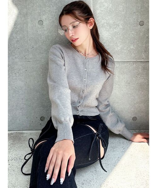 RESEXXY（リゼクシー）の「クルーネックニットカーデ（カーディガン/ボレロ・レディース・その他1/レッド/ブルー/ブラック/グレー・FREE）」の14枚目の写真