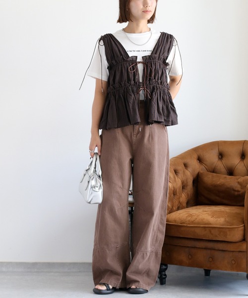 cepo（セポ）の「チェックフリルシャーリングベスト（ベスト・レディース・ブラウン系/ブラック系/ブルー系/ホワイト系・M）」の21枚目の写真