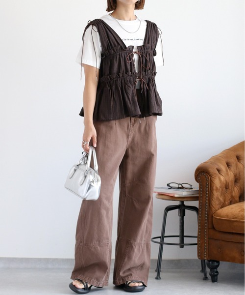 cepo（セポ）の「チェックフリルシャーリングベスト（ベスト・レディース・ブラウン系/ブラック系/ブルー系/ホワイト系・M）」の17枚目の写真