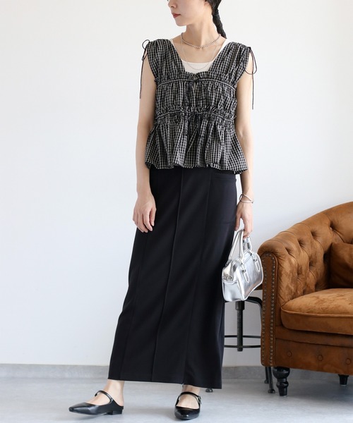 cepo（セポ）の「チェックフリルシャーリングベスト（ベスト・レディース・ブラウン系/ブラック系/ブルー系/ホワイト系・M）」の5枚目の写真