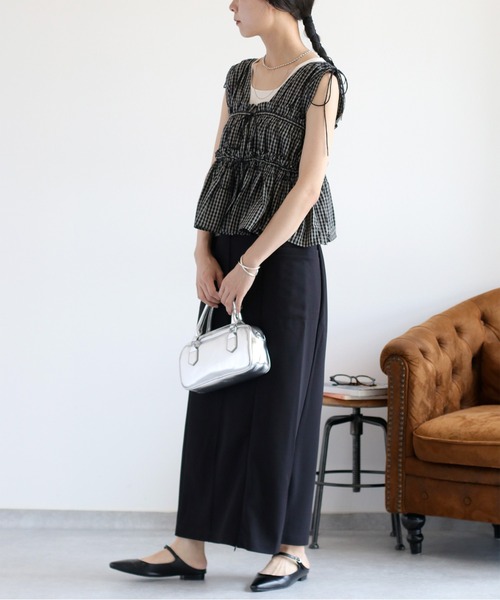 cepo（セポ）の「チェックフリルシャーリングベスト（ベスト・レディース・ブラウン系/ブラック系/ブルー系/ホワイト系・M）」の6枚目の写真