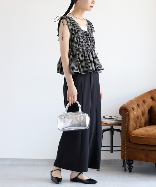 cepo（セポ）の「チェックフリルシャーリングベスト（ベスト・レディース・ブラウン系/ブラック系/ブルー系/ホワイト系・M）」の7枚目の写真