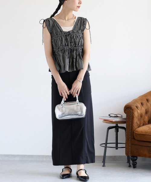 cepo（セポ）の「チェックフリルシャーリングベスト（ベスト・レディース・ブラウン系/ブラック系/ブルー系/ホワイト系・M）」の8枚目の写真