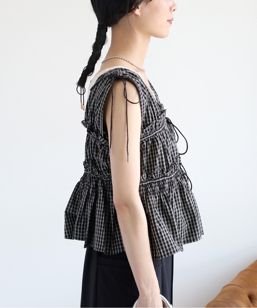 cepo（セポ）の「チェックフリルシャーリングベスト（ベスト・レディース・ブラウン系/ブラック系/ブルー系/ホワイト系・M）」の14枚目の写真