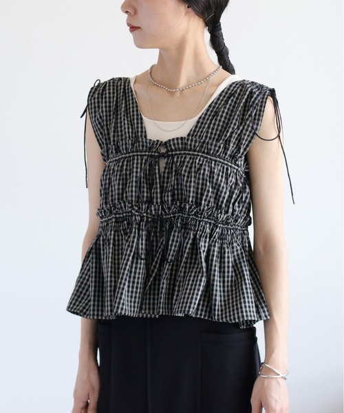 cepo（セポ）の「チェックフリルシャーリングベスト（ベスト・レディース・ブラウン系/ブラック系/ブルー系/ホワイト系・M）」の11枚目の写真