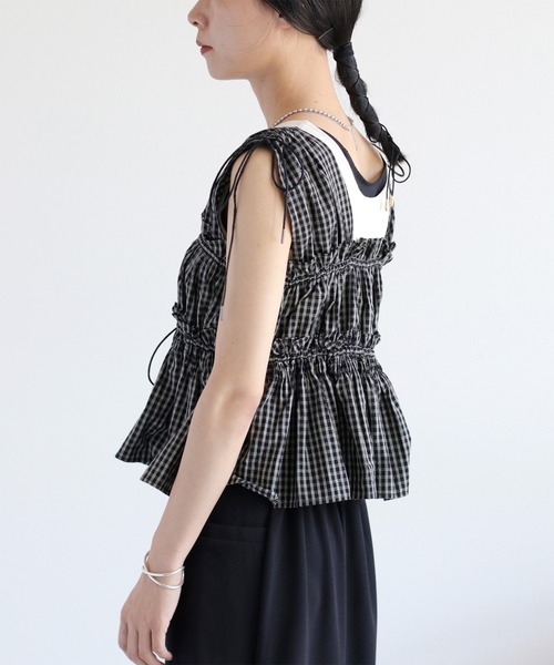 cepo（セポ）の「チェックフリルシャーリングベスト（ベスト・レディース・ブラウン系/ブラック系/ブルー系/ホワイト系・M）」の12枚目の写真