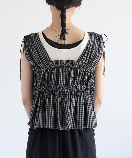 cepo（セポ）の「チェックフリルシャーリングベスト（ベスト・レディース・ブラウン系/ブラック系/ブルー系/ホワイト系・M）」の13枚目の写真