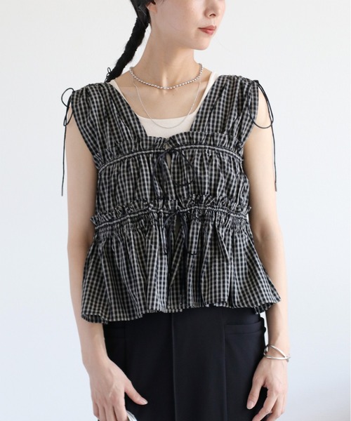 cepo（セポ）の「チェックフリルシャーリングベスト（ベスト・レディース・ブラウン系/ブラック系/ブルー系/ホワイト系・M）」の16枚目の写真