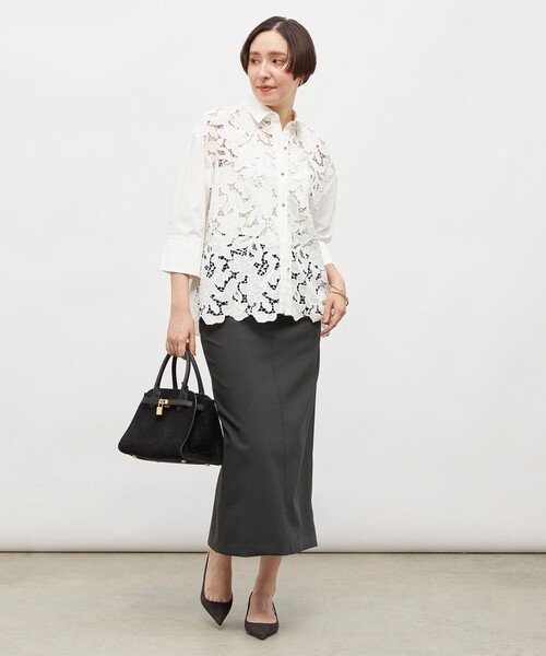 NOLLEY’S Sophi（ノーリーズソフィ）の「レース×ポプリンシャツ（シャツ/ブラウス・レディース・ブラック/ホワイト・38）」の4枚目の写真