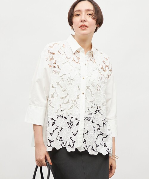 NOLLEY’S Sophi（ノーリーズソフィ）の「レース×ポプリンシャツ（シャツ/ブラウス・レディース・ブラック/ホワイト・38）」の6枚目の写真