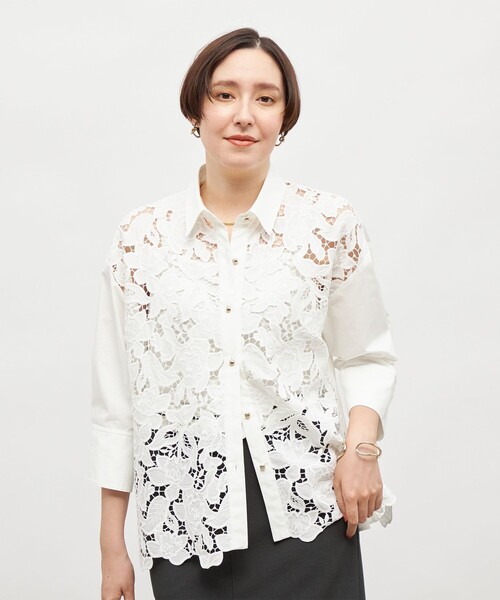 NOLLEY’S Sophi（ノーリーズソフィ）の「レース×ポプリンシャツ（シャツ/ブラウス・レディース・ブラック/ホワイト・38）」の7枚目の写真